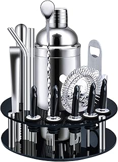 Set Cocktail,Strumenti della barra dell'agitatore di Cocktail dell'acciaio Inossidabile di 18 Pezzi,con Espositore Rotante,Kit Bartending Premium per Casa, Bar, Viaggi e Feste all'aperto
