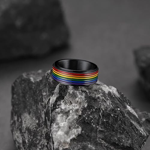 Vista 8 de FaithHeart Anillos para ansiedad LGBT Pride Rainbow, acero inoxidablechapado en oro de 18 quilates, joyería de amor es amor para hombres y mujeres