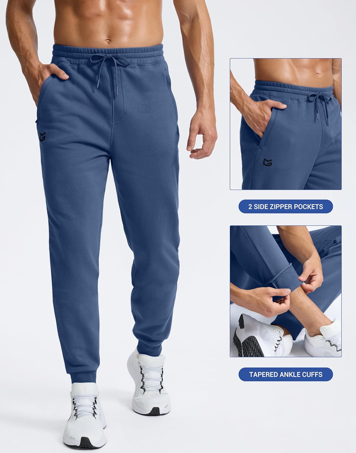Men's Cotton Fleece Lined Joggers with Zipper Pockets Athletic Workout Gym Lounge Sweatpants Winter Warm Pants - Image 6