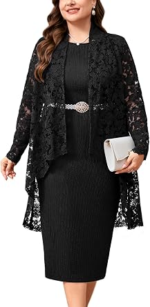 Plus Size Formal Dress Suit 2 Pcs Mother of The Bride Groom Dresses Set with Lace Jacket Elegant Dressy Outfits