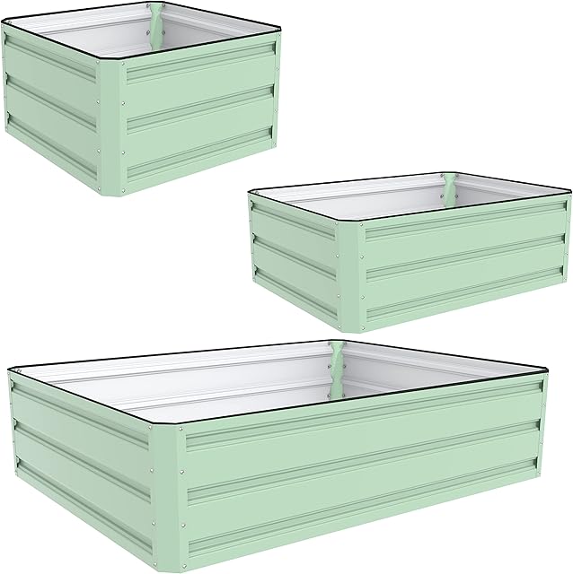Garden Life Raised Metal Planters in Light Green Easy Assemble (2x Planters 80x60cm)