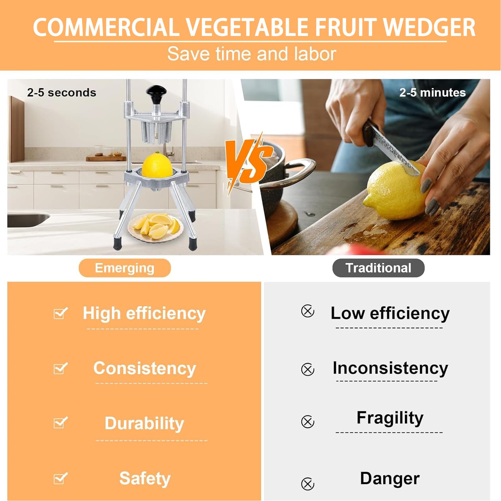 Cortador De Frutas Comercial, Cortador De Frutas De Acero Inoxidable Con Cuña Fácil De 4 Secciones, 6 Secciones, 8 Secciones, Divisor De Manzana Para El Hogar, Bar, Restaurante