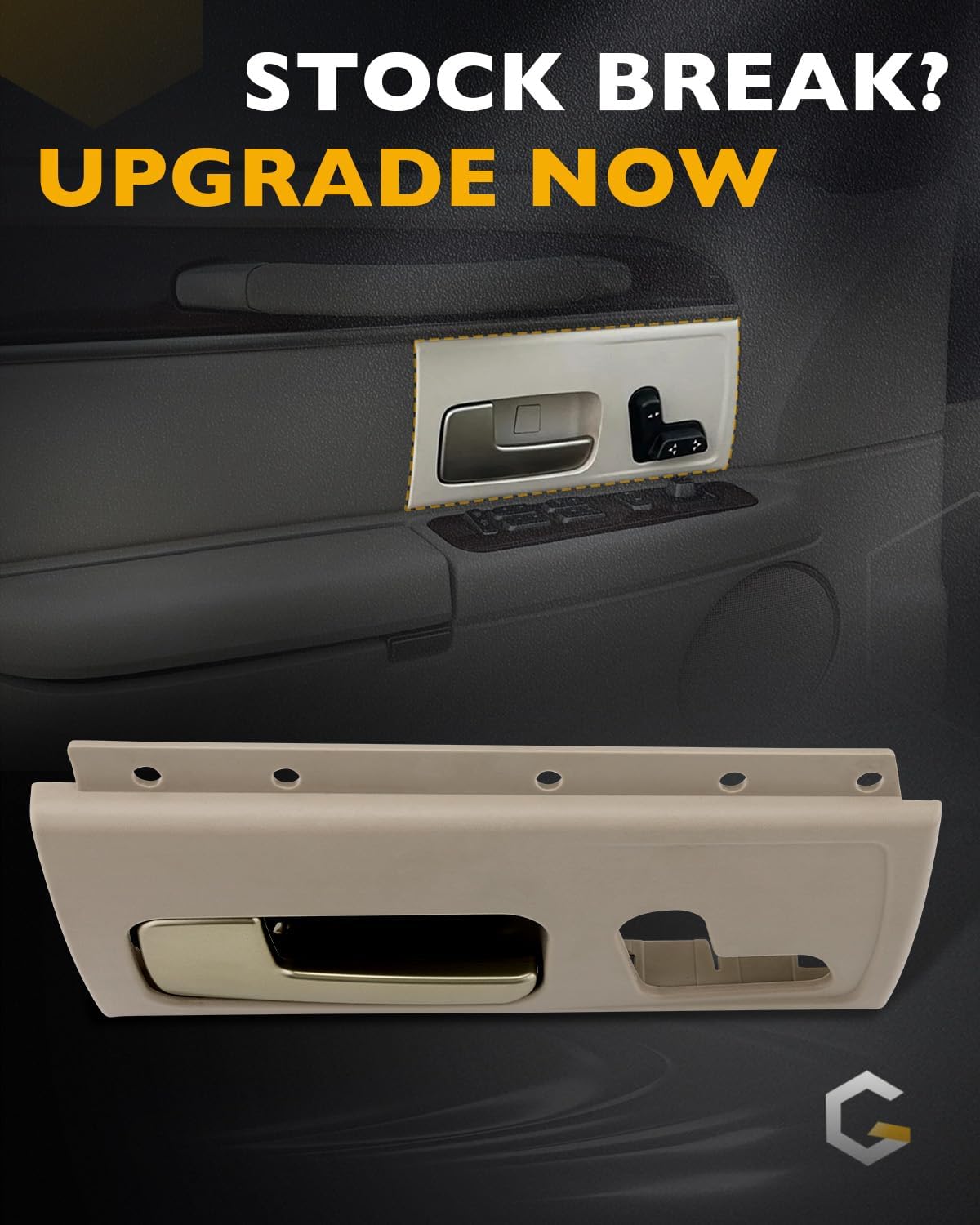 Gledewen Front Driver Door Handle, Compatible with 2003-2011 Lincoln Town Car, Interior Front Left Door Handle, Beige Housing with Matte Gold Lever, Replace# 80472, 12424717, Inside Inner Door Parts