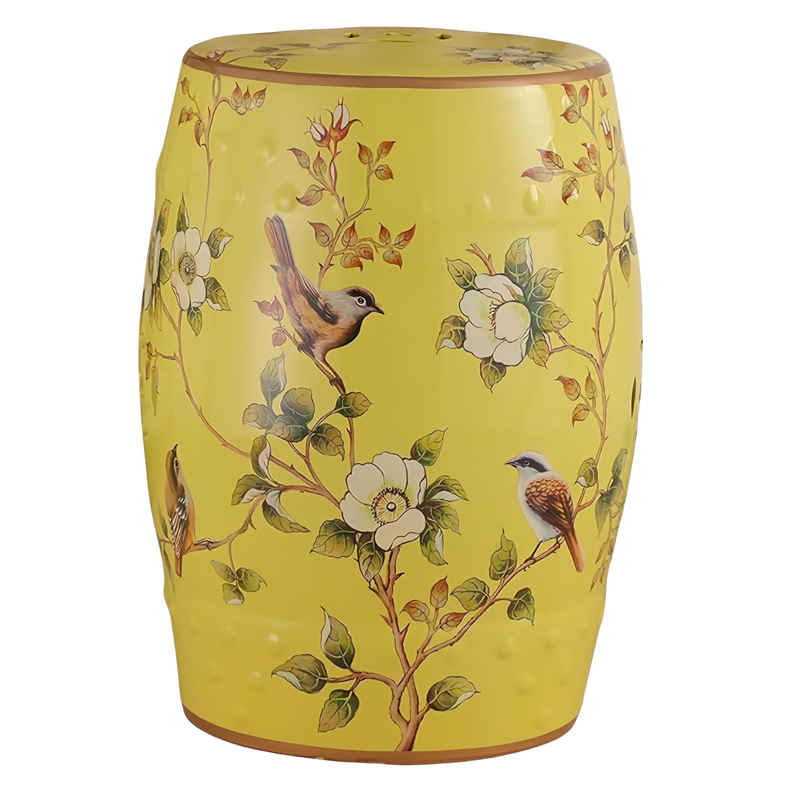 Chinoiserie Ceramic Drum Indoor/Outdoor Garden Stool,Bird & Flower,Classic,Bohemian,Cottage,French Country,Bathroom,Garden Room,Patio(11" D x 11" W x