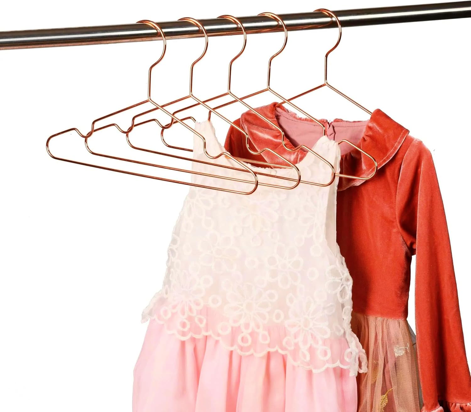 Shiny Rose Gold Kids Clothes Hanger 50 Pack, Baby Children Infant Metal Hanger for Coat Suit Shirt, Space Saving Slim for Camisole Dress