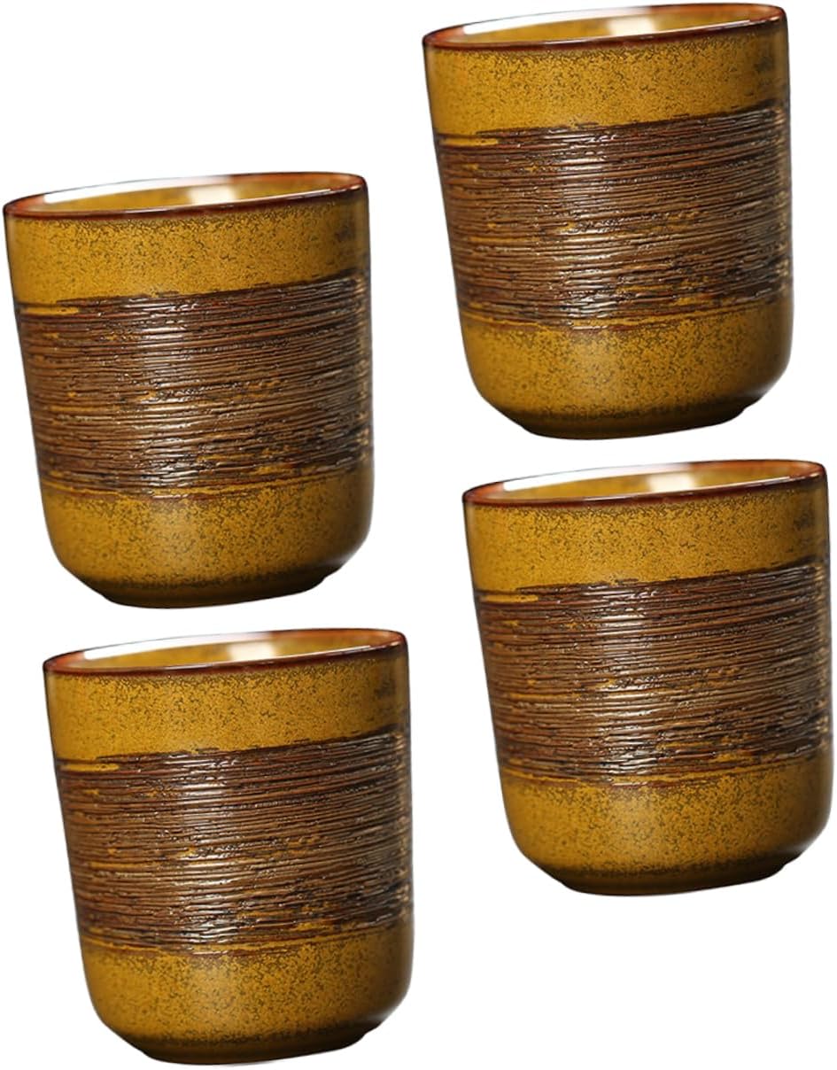 Sake cups,Traditional Sake Cup,Ceramic Wine Glasses Cup Japanese Tea Cups Retro Decor Japanese Coffee Mug Porcelain Tea Cups Espresso Cup Coffee Cup Multi-Function Water Cup Household Tea Cup(Yellow)