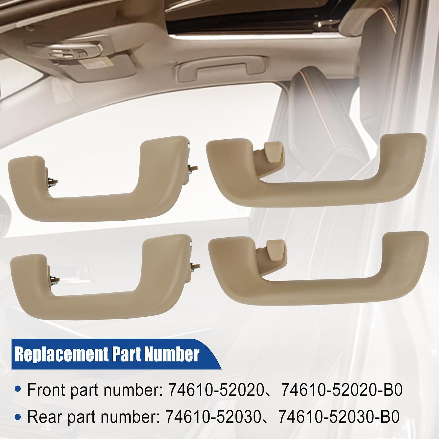 4Pcs Front & Rear Driver Passenger Side Inner Roof Pull Handle Compatible with Toyota Corolla Yaris Vios Rav4 Replace 74610-52020 74610-52030 LH=RH Universal Beige
