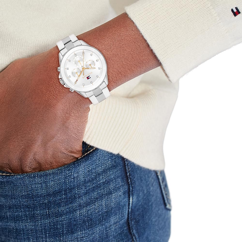 Tommy Hilfiger Reloj Analógico de Cuarzo multifunción para Mujer con Correas en Acero Inoxidable