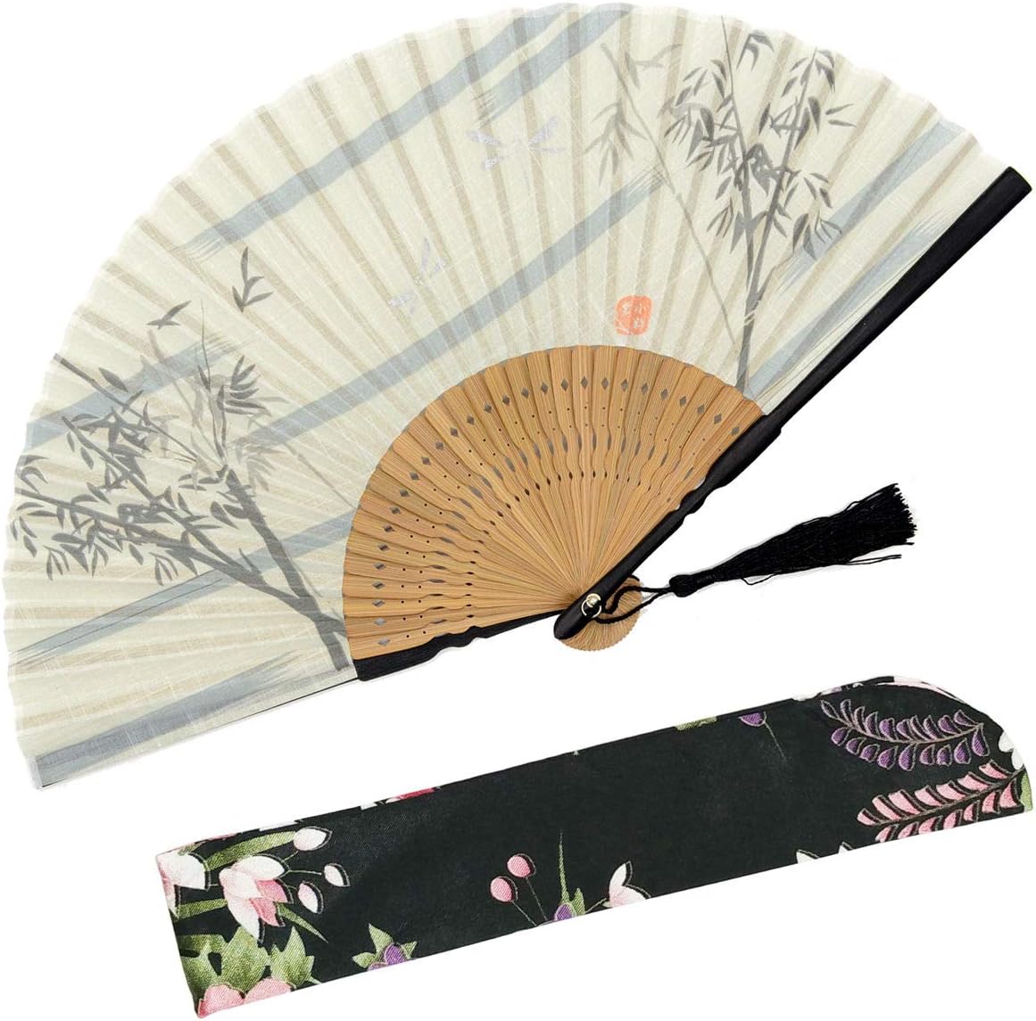 Amazon.com: OMyTea Folding Hand Fan for Women - with a Fabric Sleeve ...