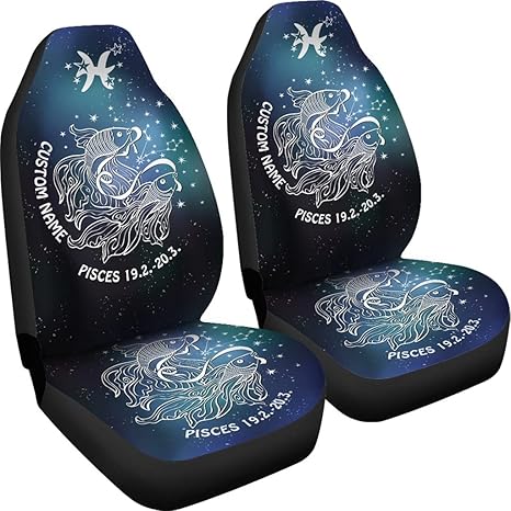 Personalized Pisces Car Seat Covers, Pisces Zodiac Car Front Seat Covers (Set of 2) - Custom Car Seat Protector (with Custom Name)