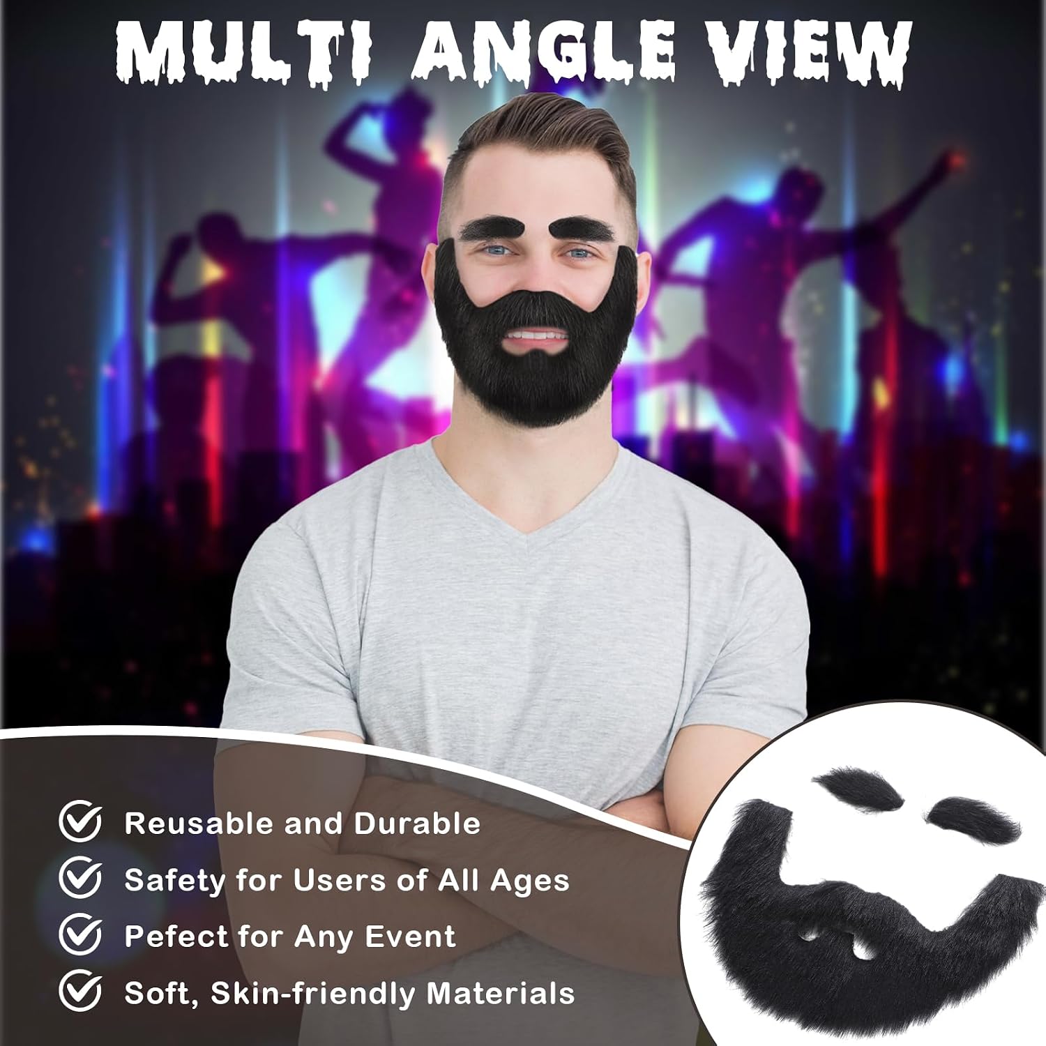 Fake Beard and Self Adhesive Eyebrows Fake Mustache Novelty Costume Facial Hair for Cosplay Halloween Supplies