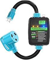 Vista 1 de CircleCord Cable adaptador protector contra sobretensiones RV de 30 amperios a 110 voltios, 8000 julios, NEMA TT-30R a 5-15P, protección contra