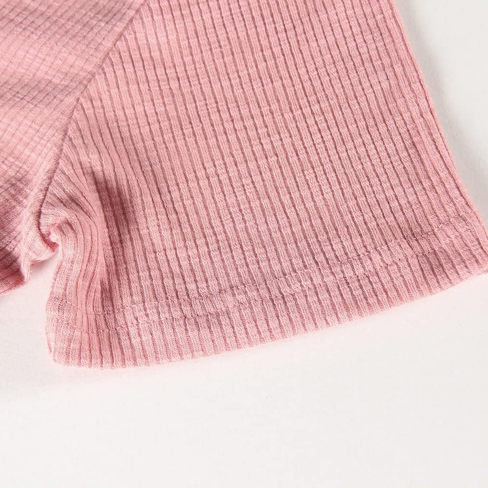 Roselux Women Short Sleeve Scoop Neck Ribbed Fitted Knit Shirt Basic Tight T-Shirts - Image 5