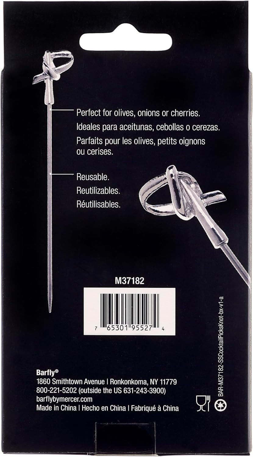 Barfly Cocktail Picks, Bamboo Knot, Stainless Steel, 4.5", Set of 12