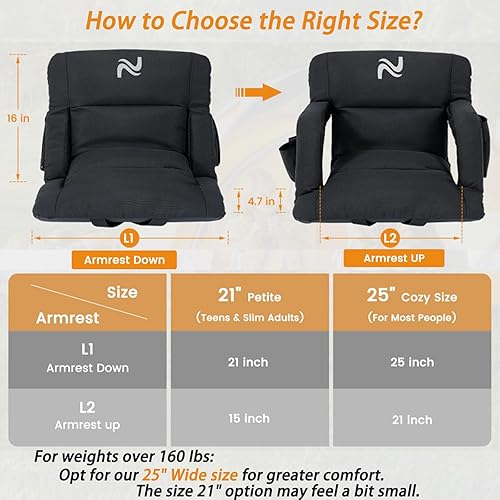 Miniatura 3 de LILYPELLE Wide Stadium Seats with Back Support, Thick Bleacher Chairs with Comfy Cushion, 6 Reclining Positions Stadium Chair Bleacher Chairs with