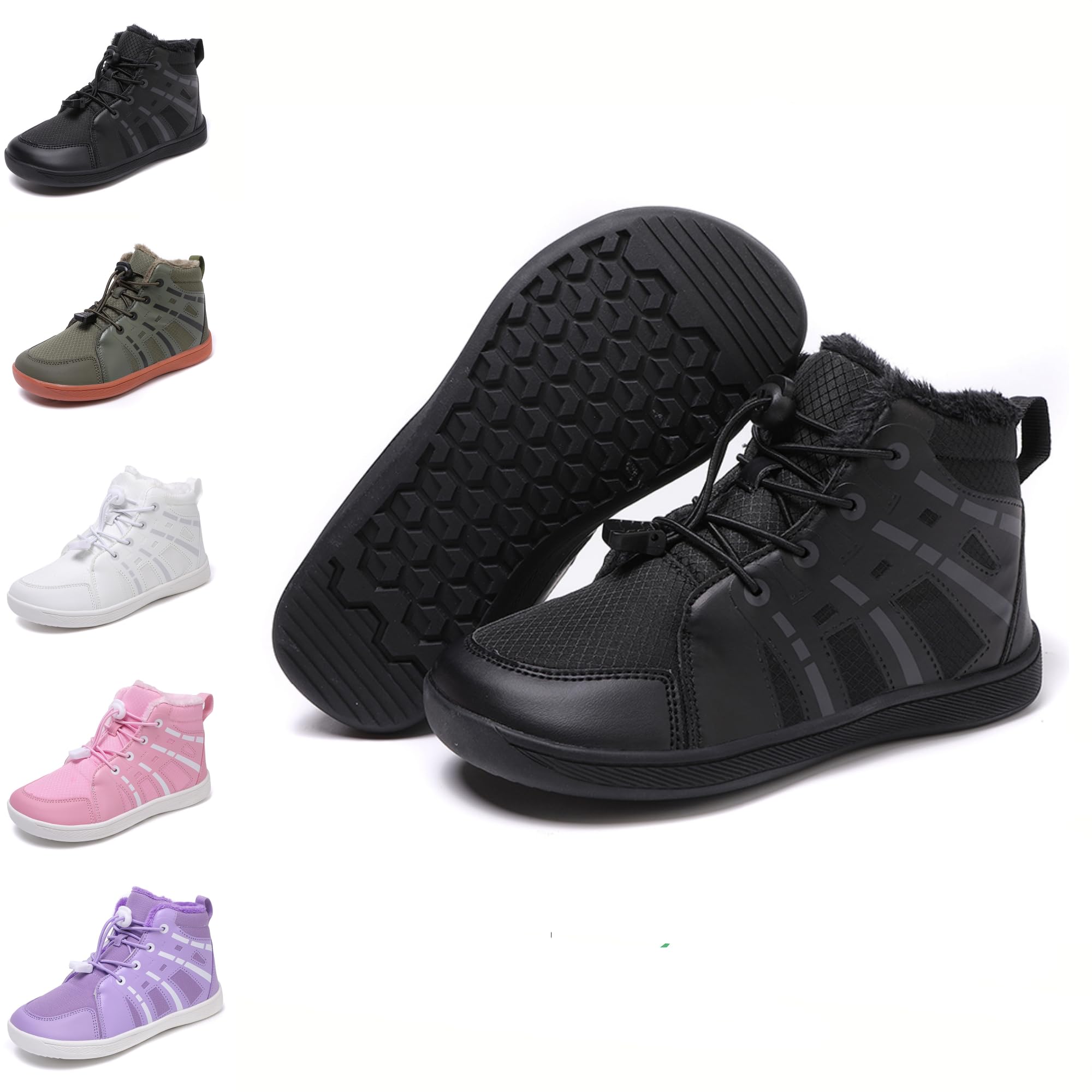 HICKMONBER Botas de Nieve Barefoot Niños Niñas Zapatillas de Senderismo Antideslizante con Calientes Forradas Cómodas Bota de Invierno Gr.28-38