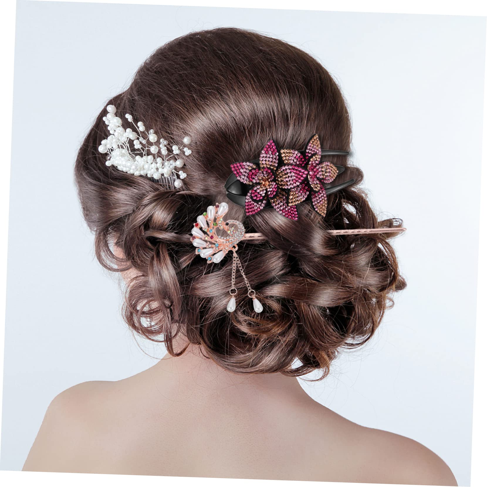 Housoutil 12 Stk Vintage Perlenhaarnadel rosa haarkamm haarnadel Haarschmuck für die Braut Haarspangen mit Strasssteinen Haarschmuck für besondere Anlässe Haarklammer Tiara Perle Haarnadel