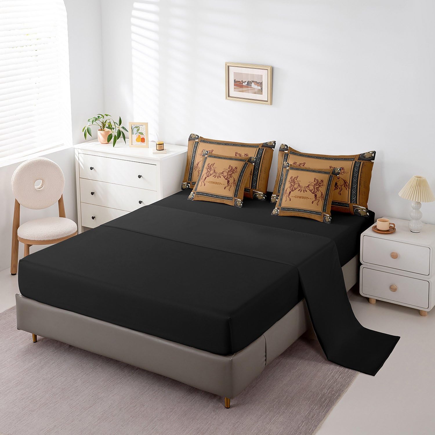 Erosebridal Western Queen 7 Piece Comforter Set with Sheets for Boys Men,Vintage Cowboy Brown Bedding Set Rustic Farmhouse Texas Star Bed in A Bag Wild West Cowboy Bed Set Room Decor