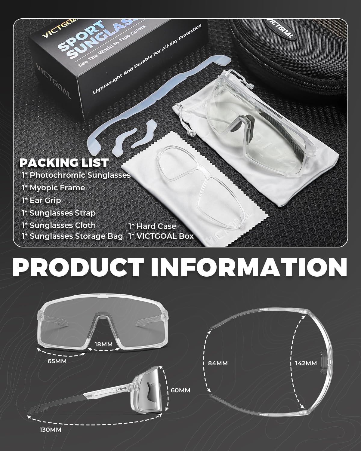 VICTGOAL Photochromic Cycling Glasses for Men Women Clear Sports Sunglasses Bike Glasses for Cycling Running Outdoor Sports