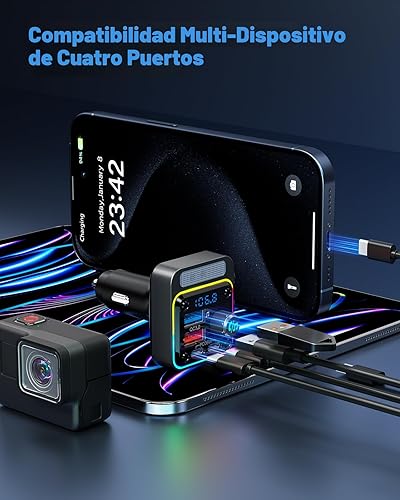 Miniatura 6 de Nulaxy Cargador adaptador de coche Bluetooth 5.3 de 54 W de carga rápida de 4 puertos PD36W y QC3.0 18W, transmisor FM de radio inalámbrico con