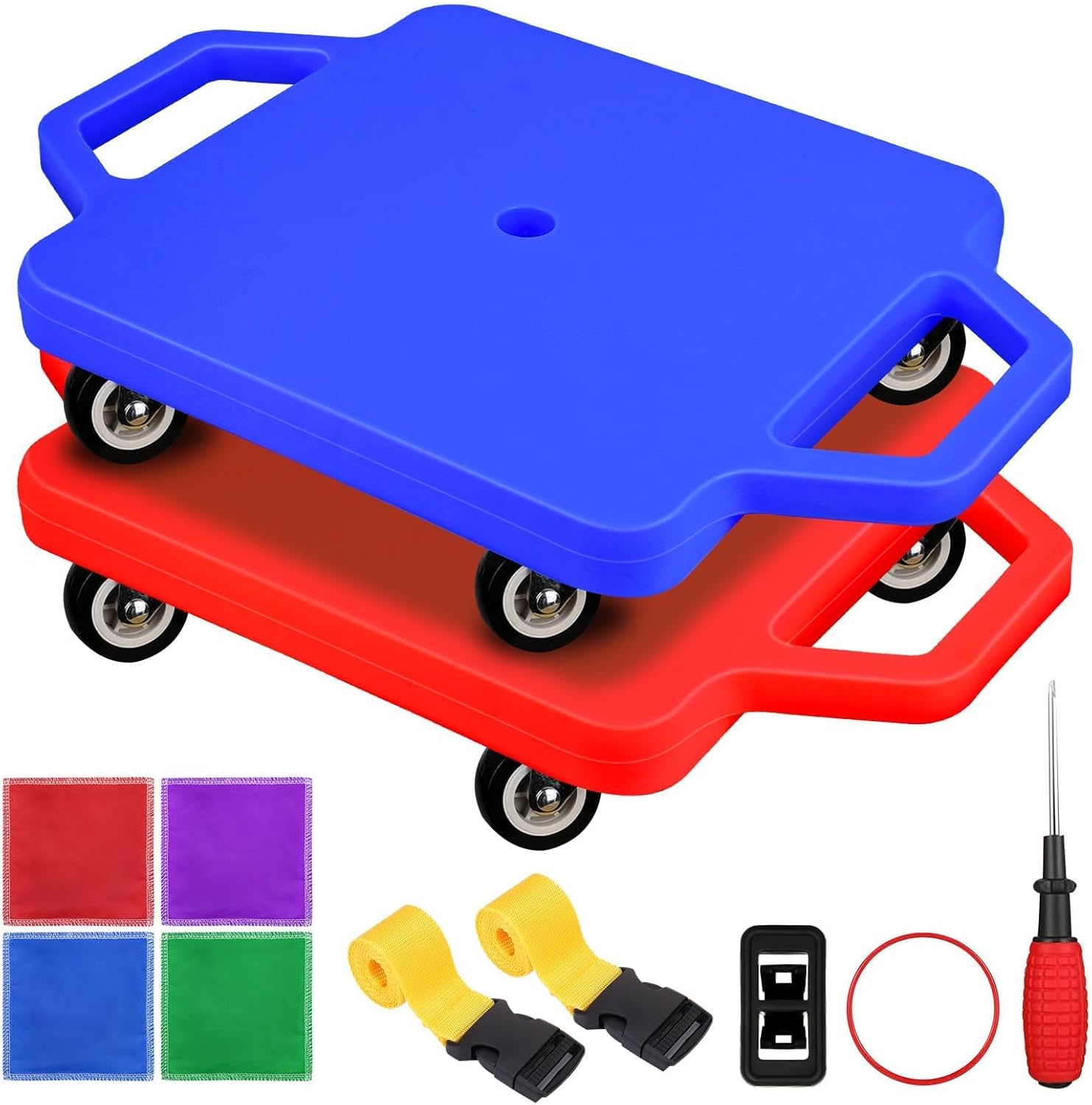 2 Pcs Sports Scooter Board with Handles,Sitting Scooter Board for Kids Children Gym Indoor Outdoor Activities，Equipped with Various Skateboard Accessories