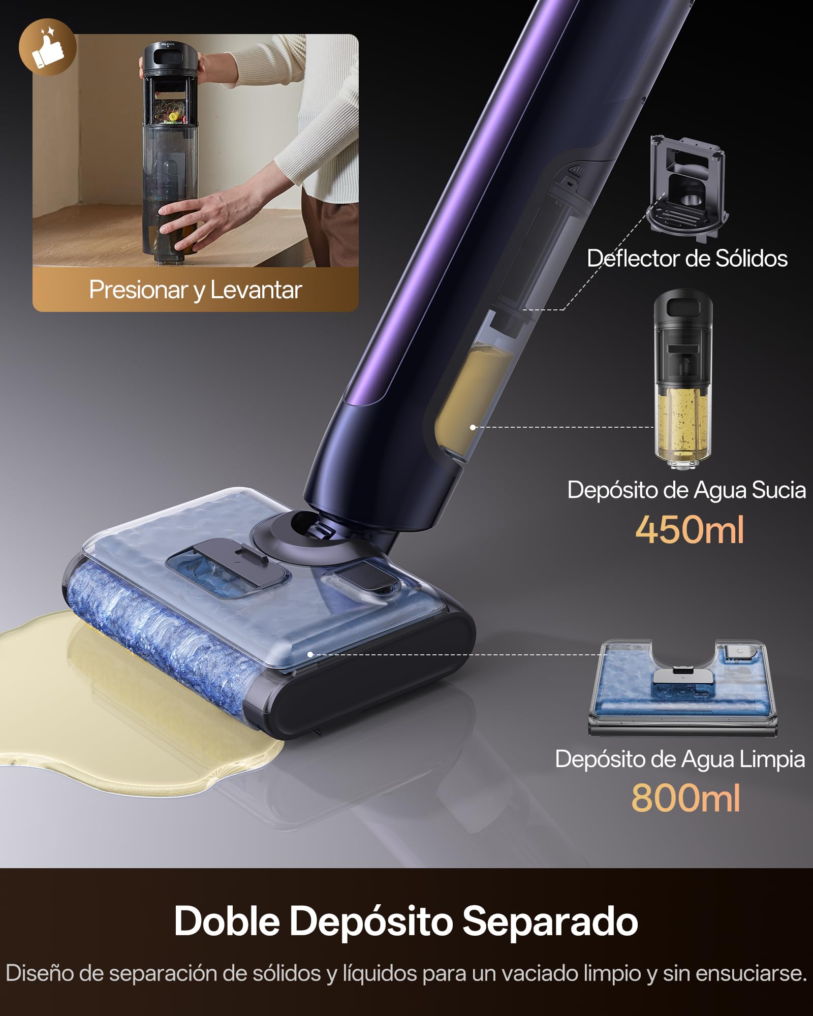 Ultenic Fregona Eléctrica | Aspirador Lava y Friega 3 en 1 | Autolimpieza y 180° Plegable | Limpieza de Bordes 0 mm | hasta 55 min Autonomía y 250 ㎡ | Ideal para Mascotas, Esquinas y Debajo de Muebles