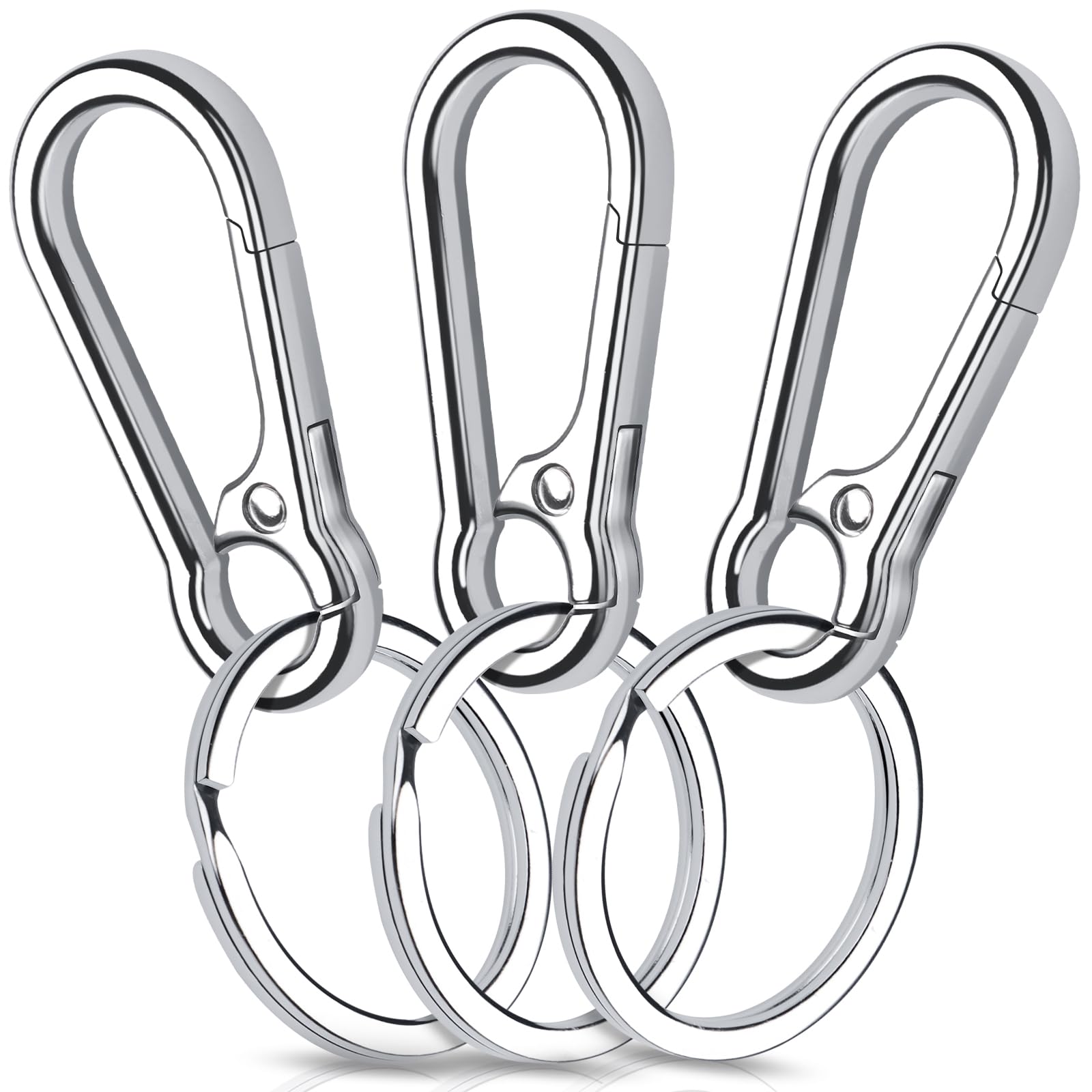 3 Stück Karabiner Schlüsselanhänger, Karabinerhaken Klein Metall Schlüsselkarabiner Carabiner, Schlüsselring mit Karabiner für Aufhängen im Rucksack, Autoschlüssel (Silber)