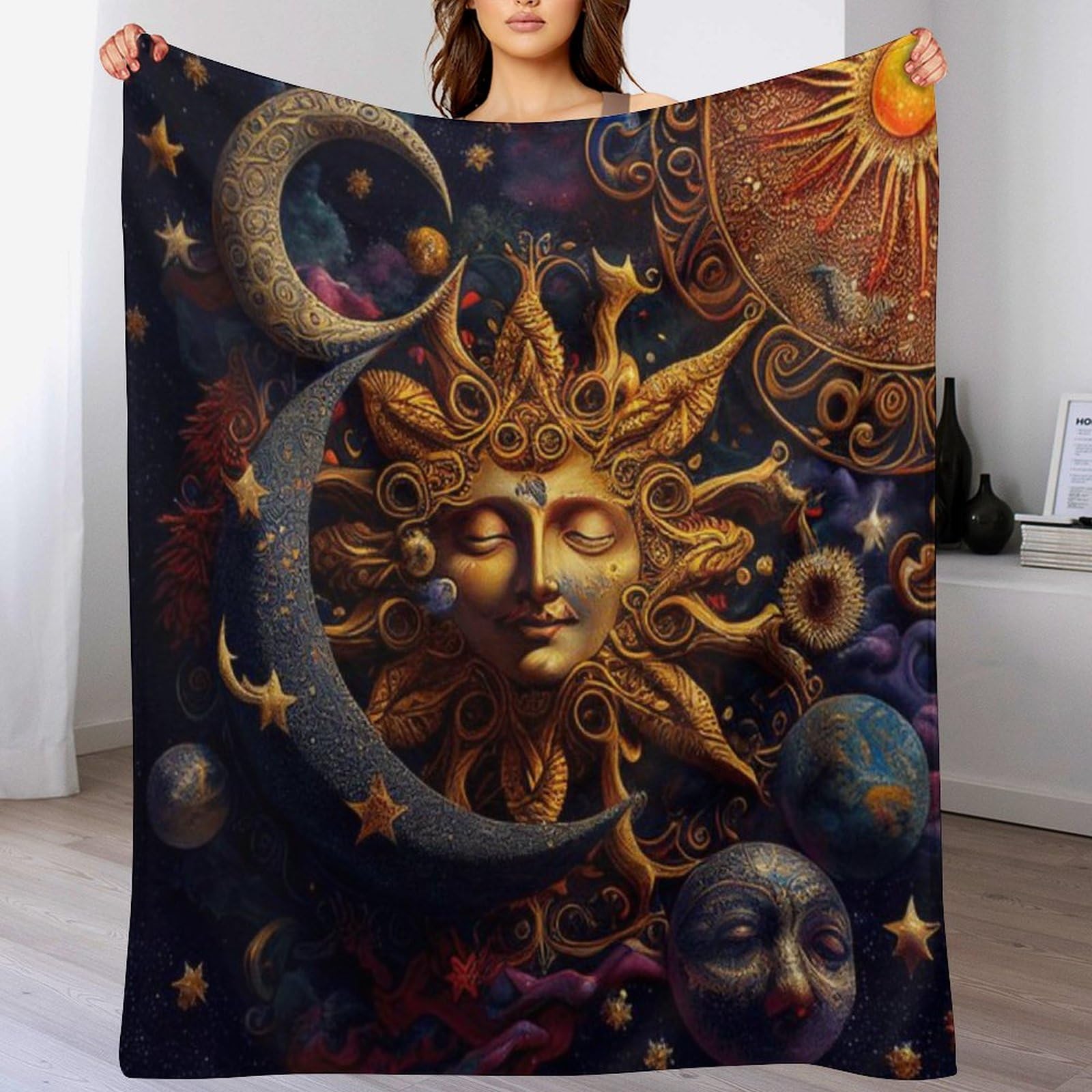 Couverture lune et soleil flannel douce contre le froid sur lit et canapé