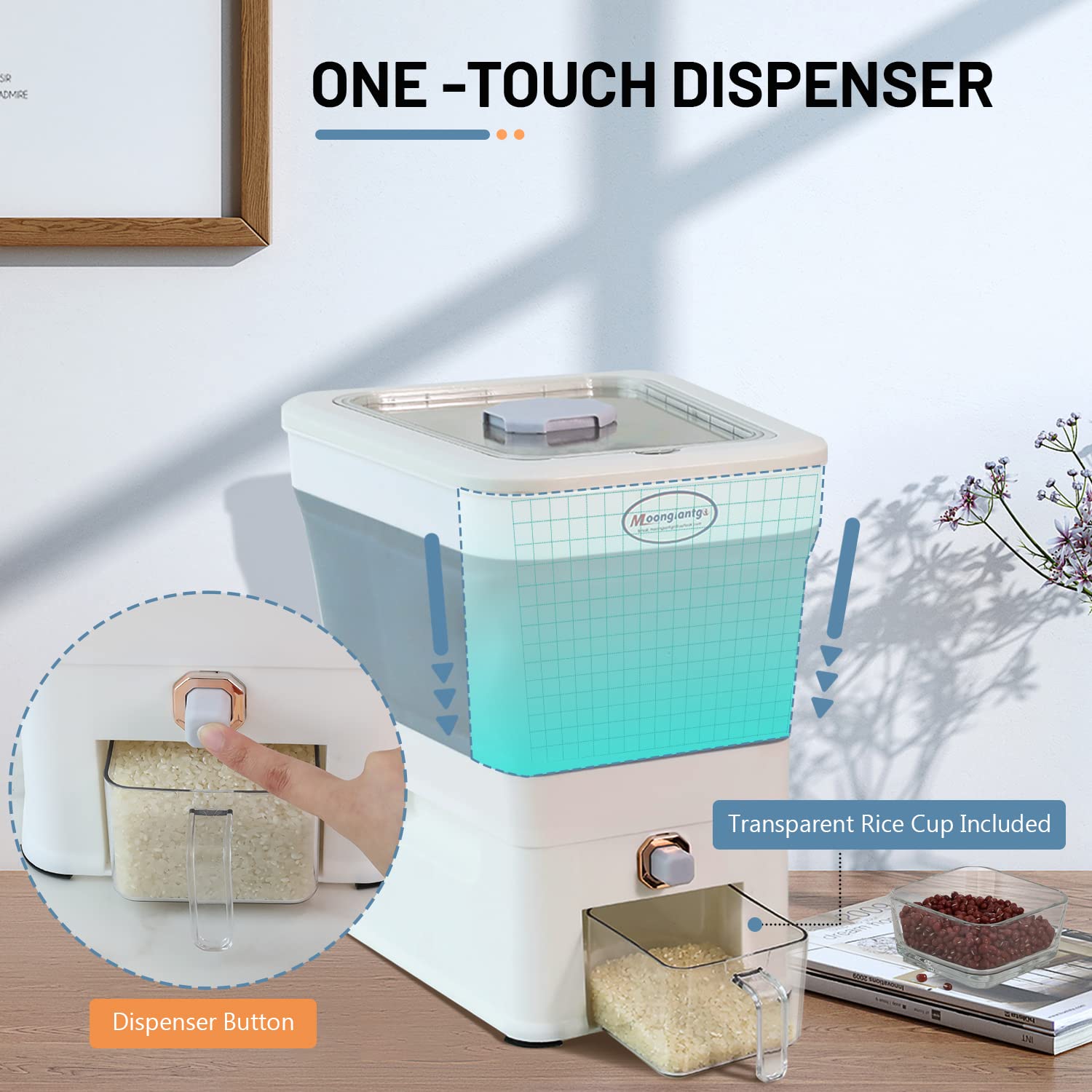 Moongiantgo Rice Food Storage Container 10-25LBS, Collapsible Rice Dispenser Large Capacity with Rice Cup, Moisture Proof Container for Dry Food, Cereal, Pet Food, Beans, etc