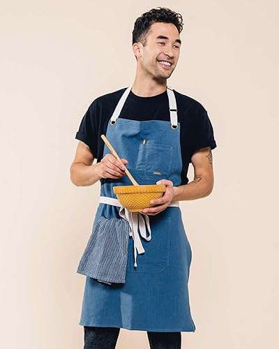 Miniatura 3 de Caldo Linen - Delantal de cocina para hombre y mujer, delantal de lino, ajustable con bolsillos