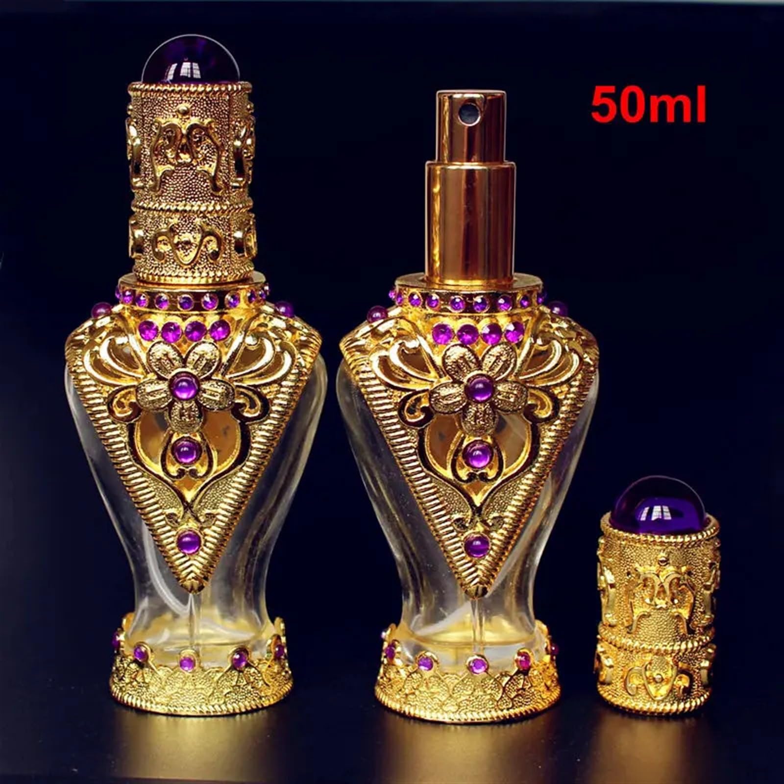 Antyczna butelka na perfumy, 50 ml zabytkowe metalowe butelki na perfumy, pusta szklana butelka z kroplomierzem, ręcznie robiona, prezent na święta