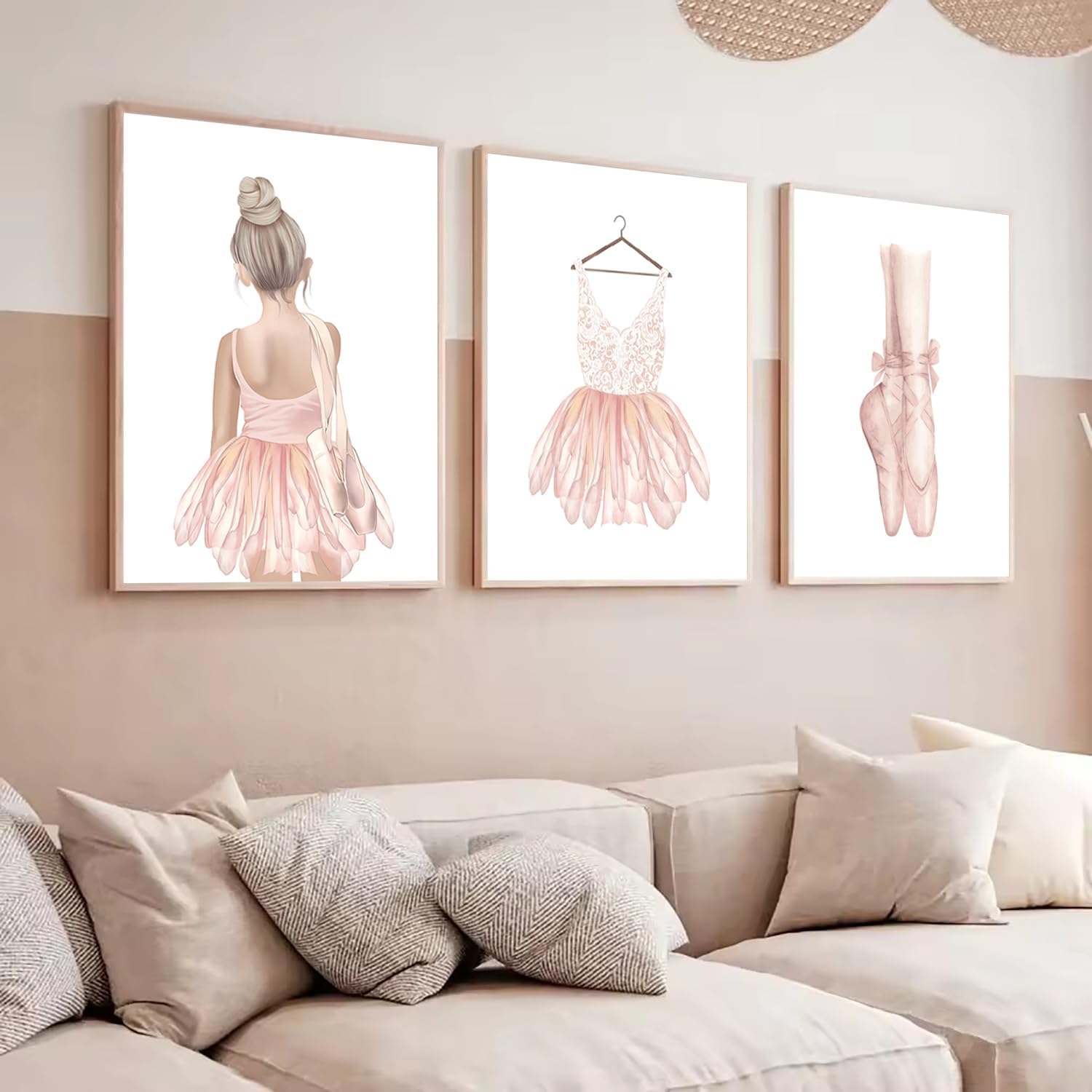 Pink Ballet Girl Canvas Wall Art Girls Baby Room Nursery Pink Nordic Dress Poster Print Picture Ballerina Dress Watercolor Poster Canvas Printing Dance Wall Art Picture for Girls Room Decor No Frame