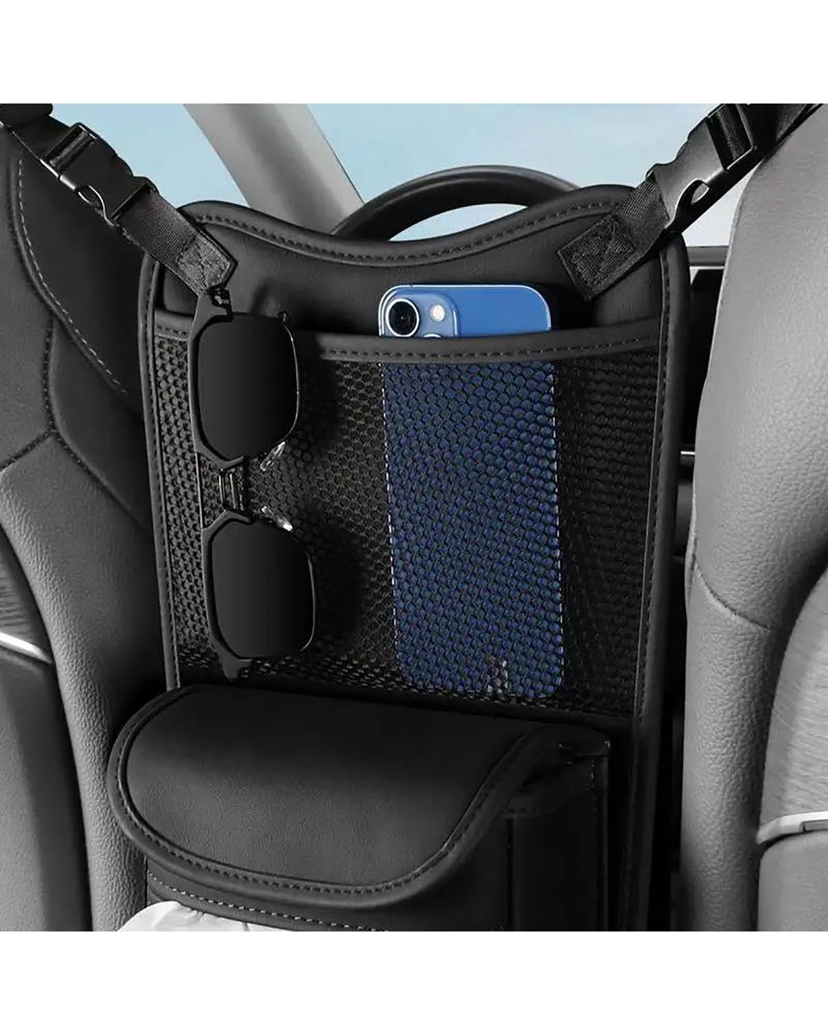 Rete portaoggetti per Auto, Accessori per Interni Auto, Tasca portaoggetti Multifunzionale tra i sedili dell'auto, Tasca a Rete per Auto, portaborse, Portatile (Nero)