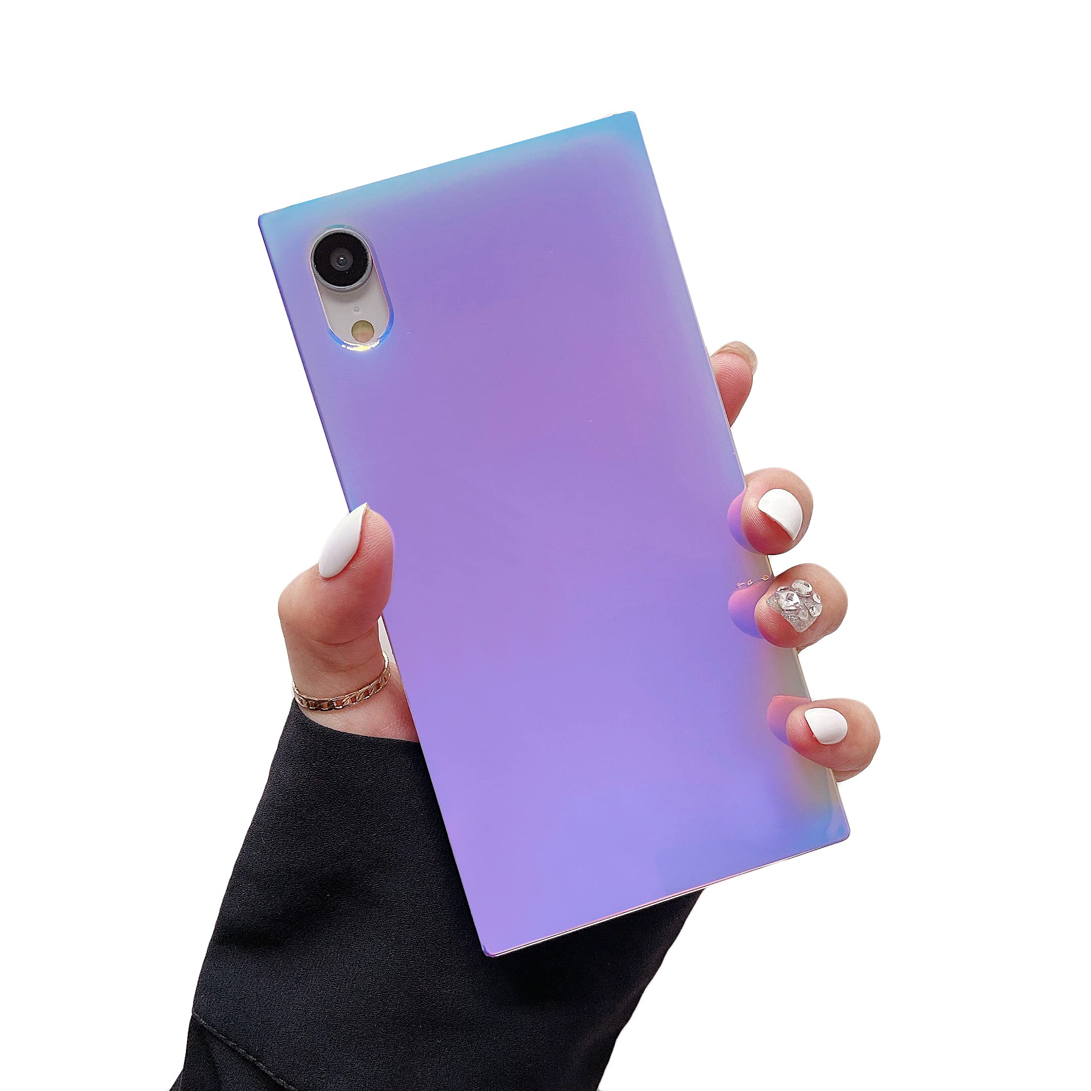 CocomiiSquare Case Compatible with iPhone Xs/iPhone X - Slim, Glossy, Shifting Colors, Holographic Mirror, Easy to Hold, Anti-Scratch, Shockproof (Purple)