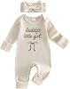 Conjunto de otoño para bebé niña de allshope, sudadera mameluco con bordado de 'Little Girl', enterito body para recién nacido, tejido waffle 1