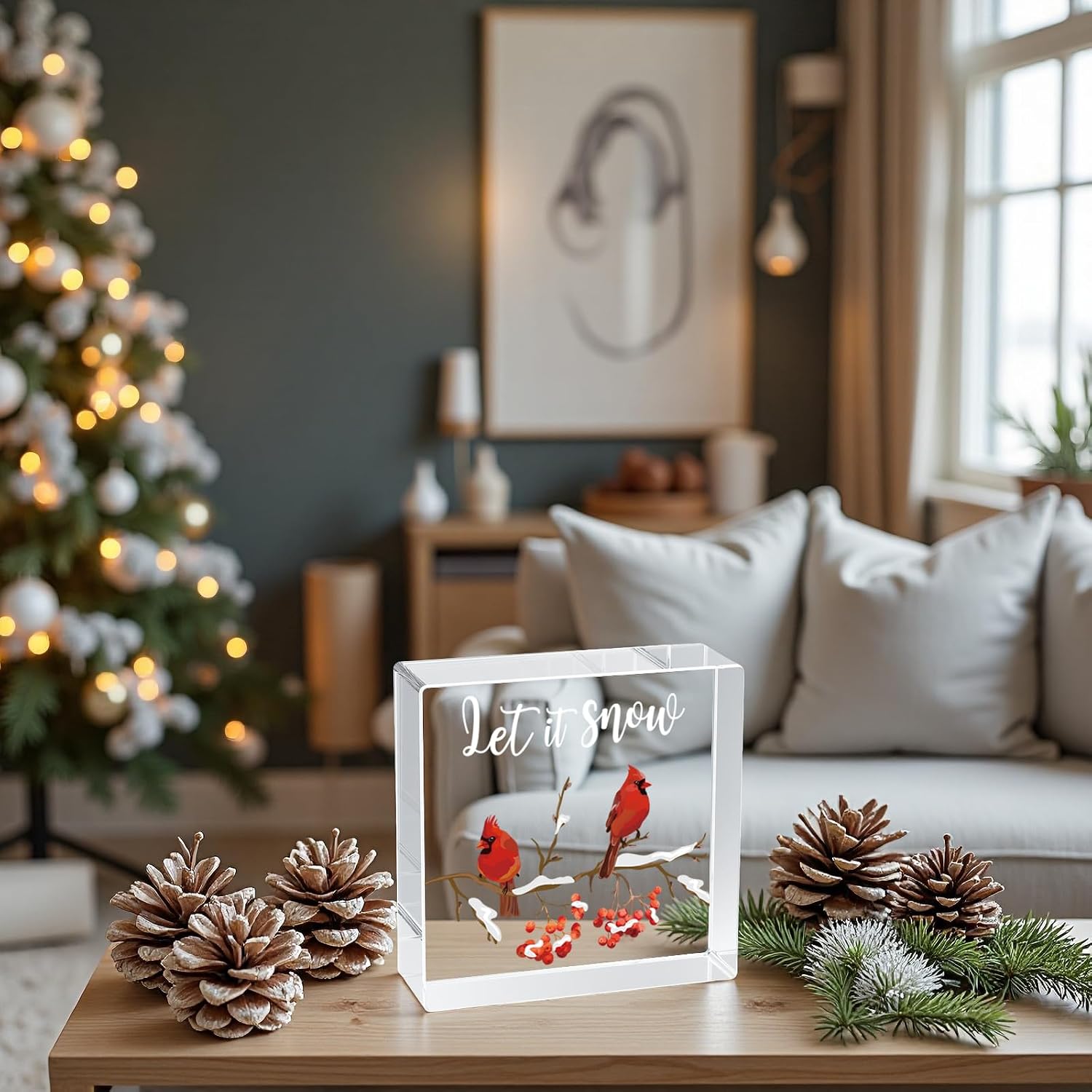 Christmas Table Decorations Christmas Decor Indoor Winter Decor Home Room Cardinals Office Bathroom Acrylic Sign Rustic Shelf Desk Decor Season Sign House Warming Gifts 4.5 x 4.5 Inch