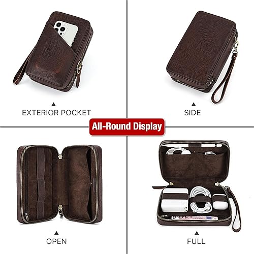 Miniatura 7 de CataPurus Kit técnico de estuche organizador electrónico, cuero de grano superior hecho a mano, portátil compacto de viaje, accesorios electrónicos