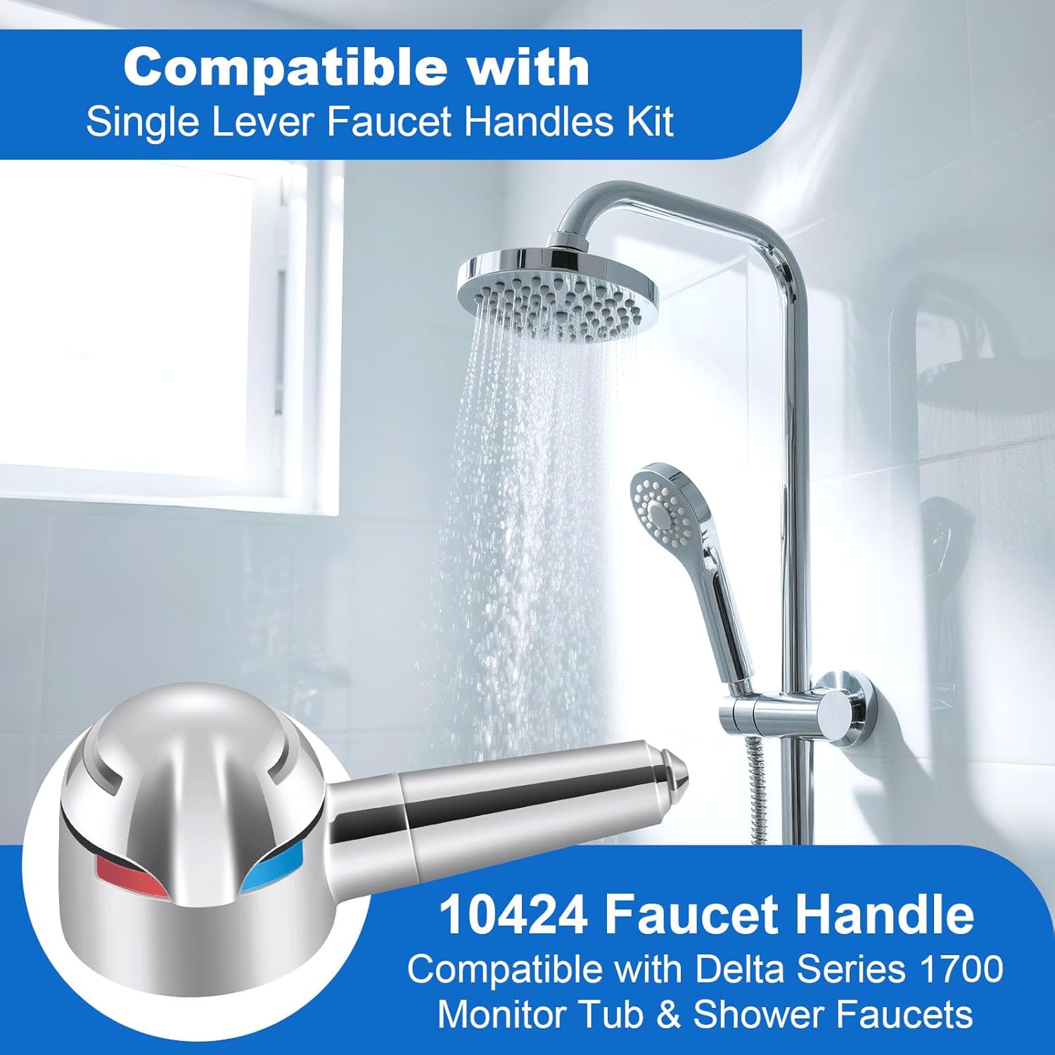 10424 Single Lever Faucet Handle Replacement, Compatible with Delta 1700 Series Monitor Tub and Shower Faucets, 5 in H X 2 in W Shower Handle Replacement, Polished Chrome
