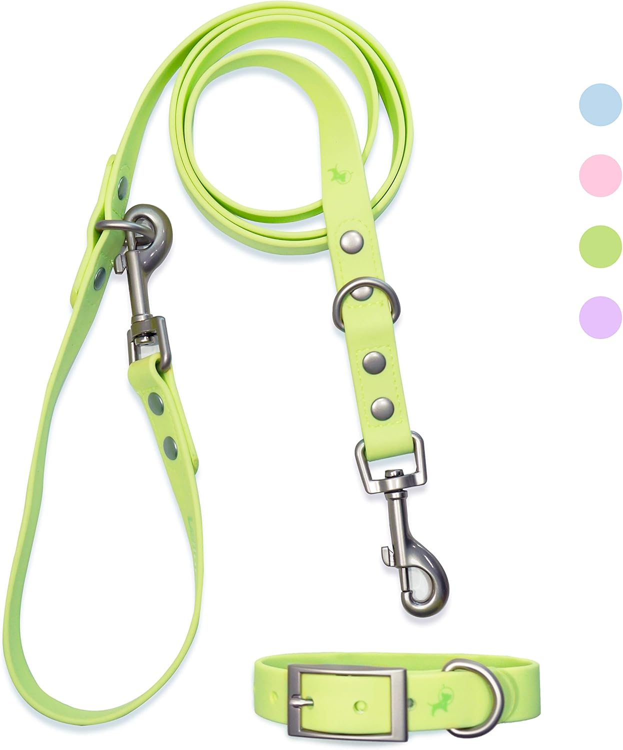 Waterproof Collar and Leash Set for Small, Medium, Large Dogs - Adjustable, Sturdy, Strong, biothane/PVC, Pastel Color (Small, Green)