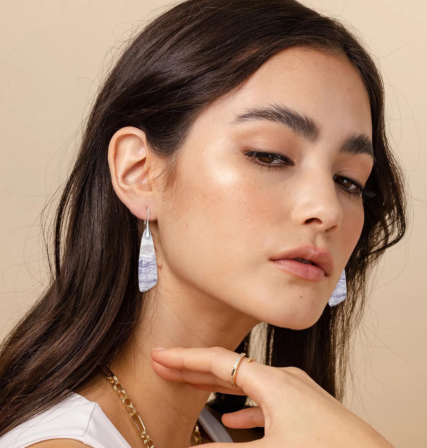 Natural Stone Earrings for Women Boho Triangles Dangle Drop Earrings - Image 2