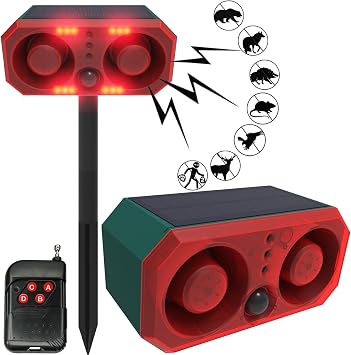 Solar-Outdoor Motion Sensor Alarm - 130db Motion Detector Alarm Light,with Remote Controller for Home, Villa,Yard,Chicken coop,Farm,Barn