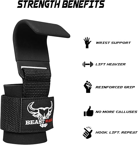 Miniatura 4 de Ganchos de levantamiento de pesas con revestimiento de goma antideslizante para muñeca, correas de levantamiento de pesas, soporte de muñeca