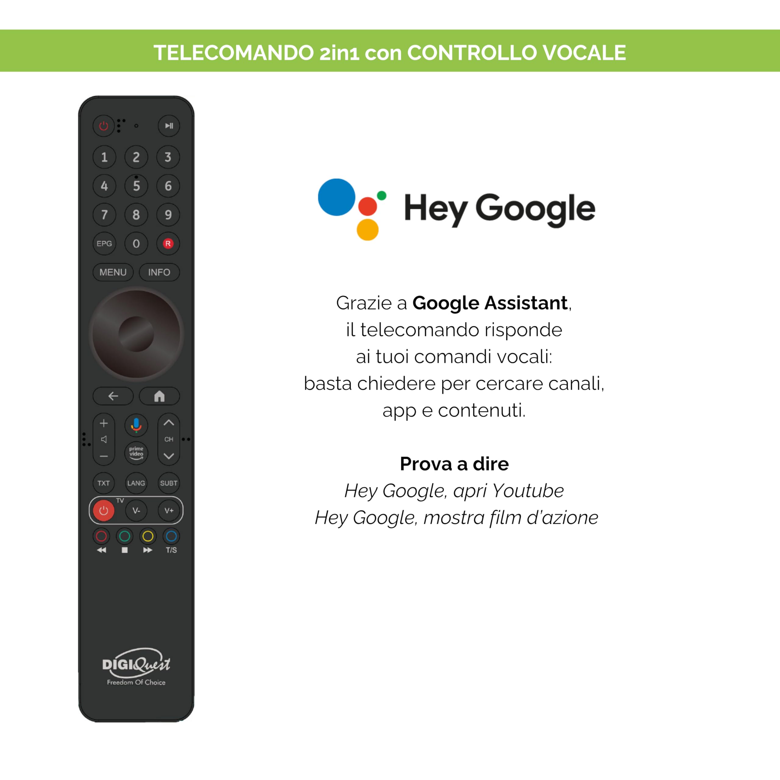 DIGIQUEST AX3_tivùsat | Decodificador Combo 4K tivùsat con triple sintonizador DVB-T2, DVB-S2 HEVC Main 10 (10 bits), Powered by Android TV | Control por voz | Google Cast | Smartcard tivùsat incluida