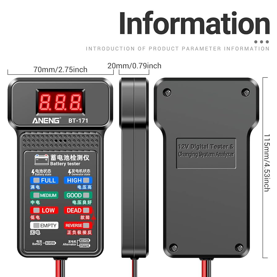 12V Car Battery Tester Battery Checker, Alternator Tester Automotive