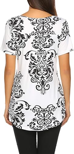 Miniatura 5 de Blusón plisado de manga corta con estampado floral y cuello Henley en V para mujer, con vuelo.