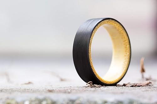 Miniatura 4 de Men's bamboo and carbon fiber ring. Modern and natural wedding ring. Water resistant, very durable and hypoallergenic. (03001_7N)