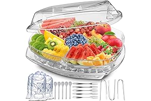 15” Premium Chilled Serving Tray – Elegant Ice Chilled Party Platter w/Lid & Dip Holder