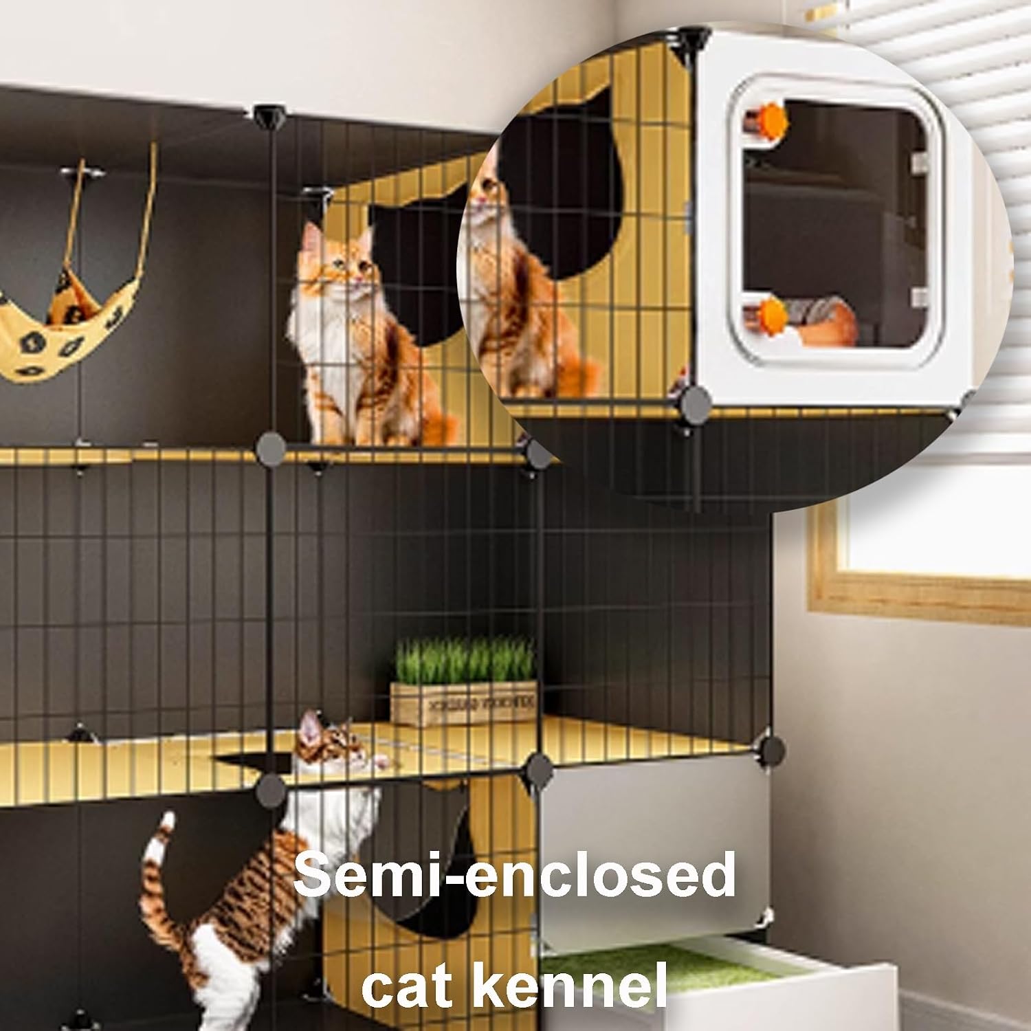 Cat Cage, Enclosed Cat Playpen, Cat Enclosures Indoor, Cat House with Enclosed Litter Box and Semi-Transparent Cat Kennel for Ferret, Chinchilla(105 * 45 * 70cm)