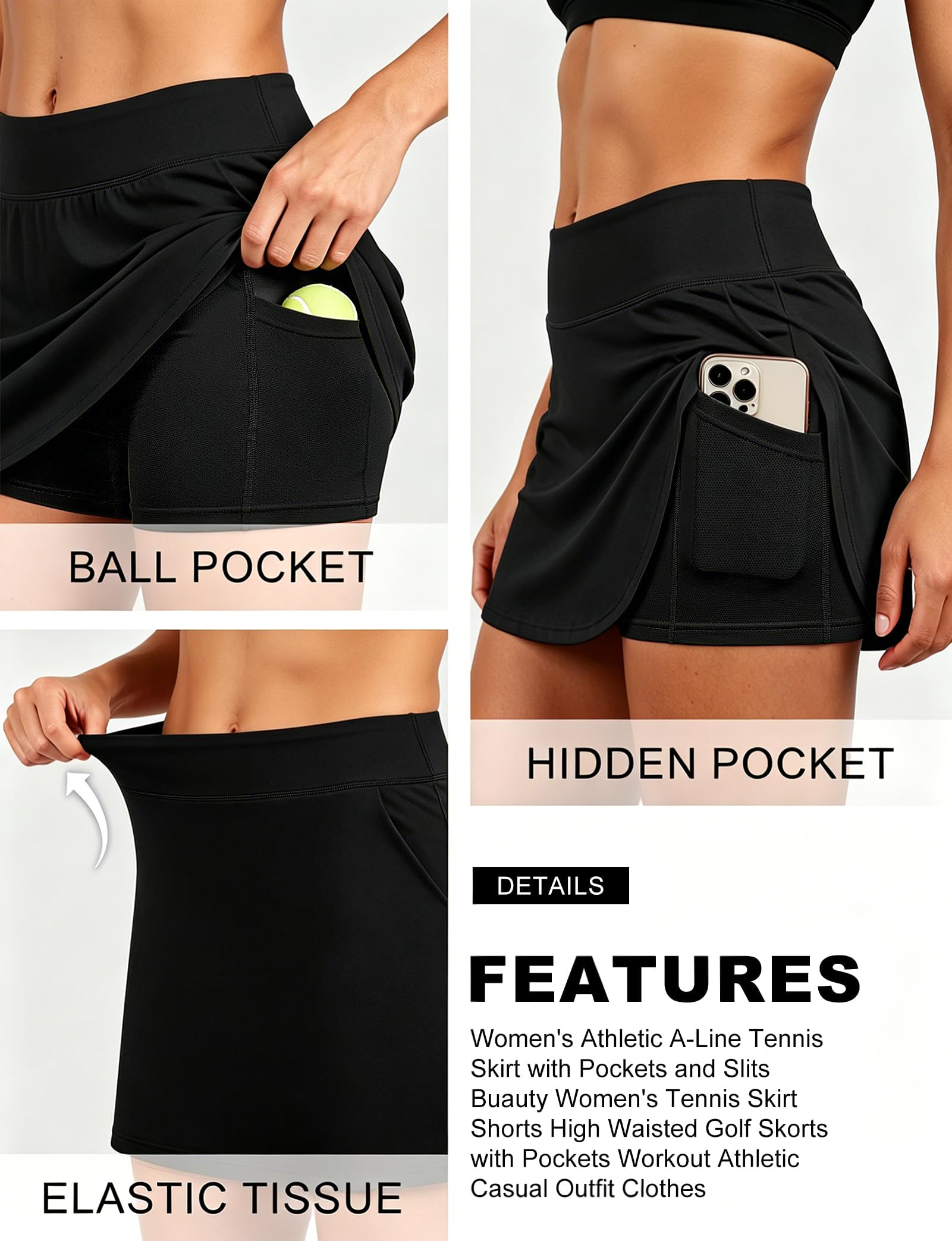 Buauty Jupes de tennis pour femmes - Jupe-short athlétique de golf