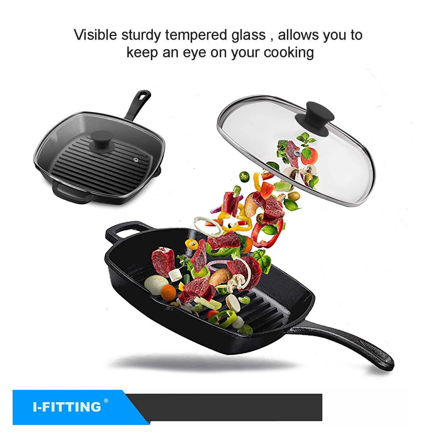 Couvercle Carré Verre Trempé 26,7 Cm Avec Aération – Compatible Lodge 10,5 Pouces, Poêle BBQ & Friteuse